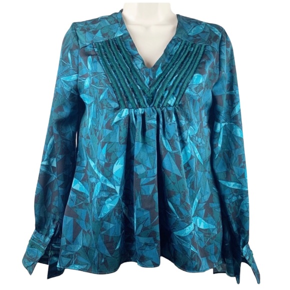 H Halston Leaf Print High-Low Blouse - Picture 4 of 8